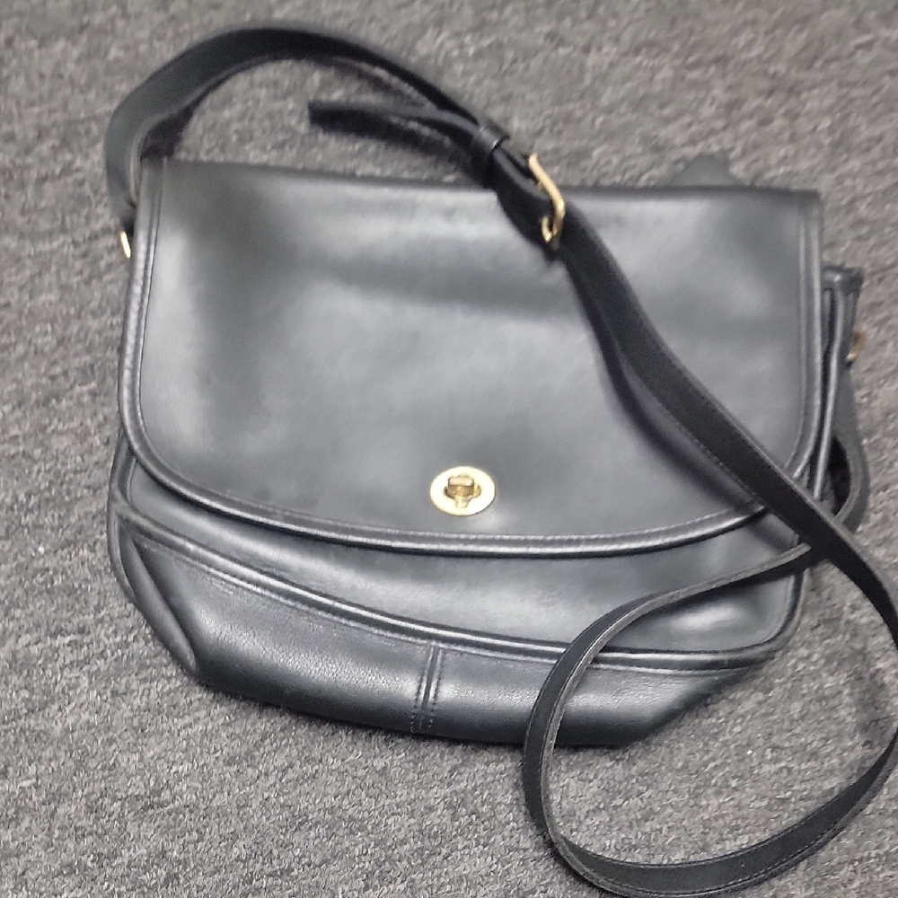 Coach Black Leather Shoulder Bag with Gold Accents